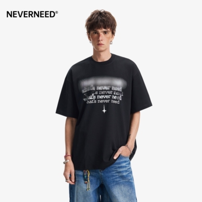 NEVERNEED字母印花短袖T恤男女夏