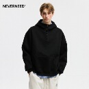 潮牌宽松情侣帽衫 NEVERNEED400g重磅半拉链连帽卫衣男女秋季 美式