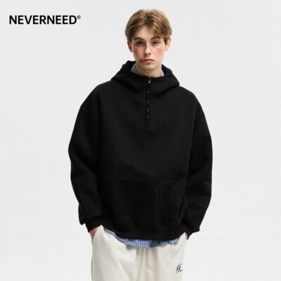 NEVERNEED重磅半拉链连帽卫衣男