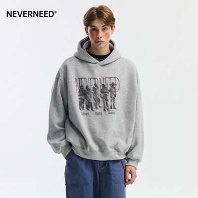 NEVERNEED模糊人像连帽卫衣男