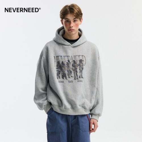 NEVERNEED模糊人像连帽卫衣男