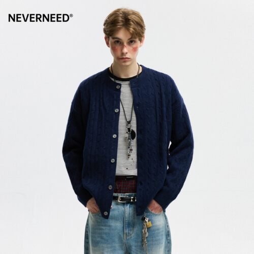 NEVERNEED麻花开衫毛衣男女