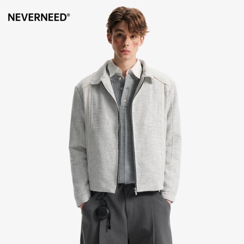 NEVERNEED编织设计感翻领夹克男