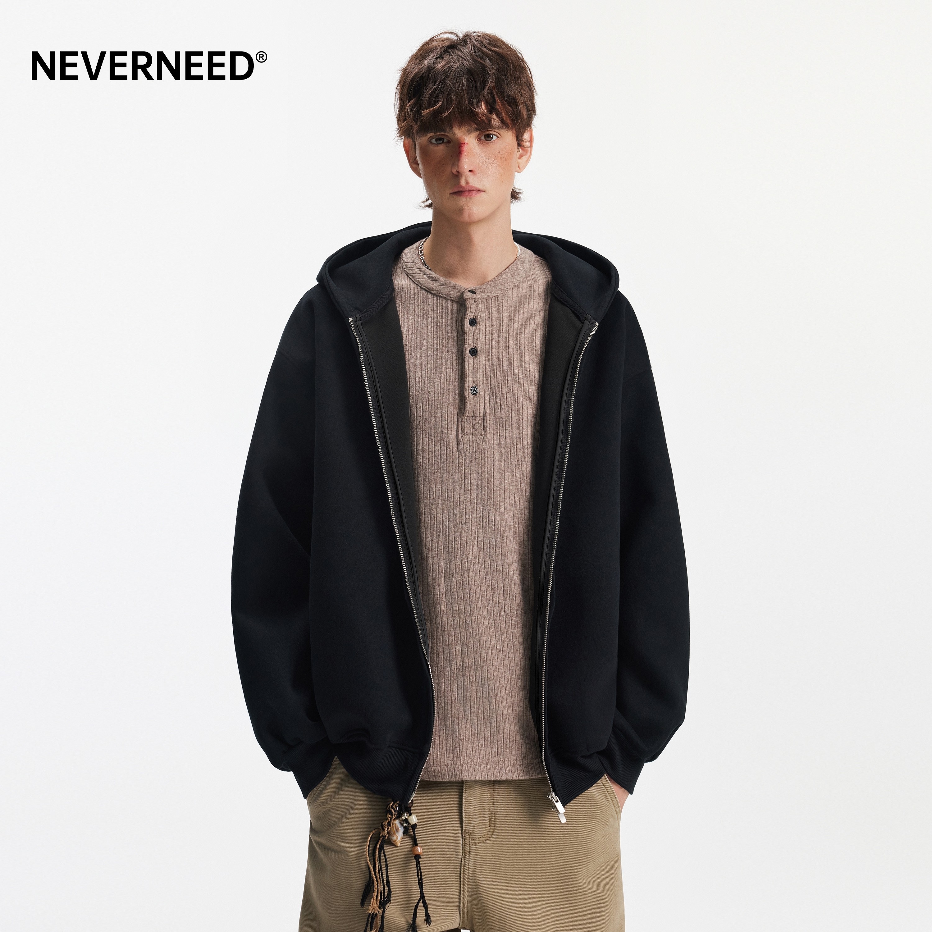 NEVERNEED400g重磅连帽卫衣男图片