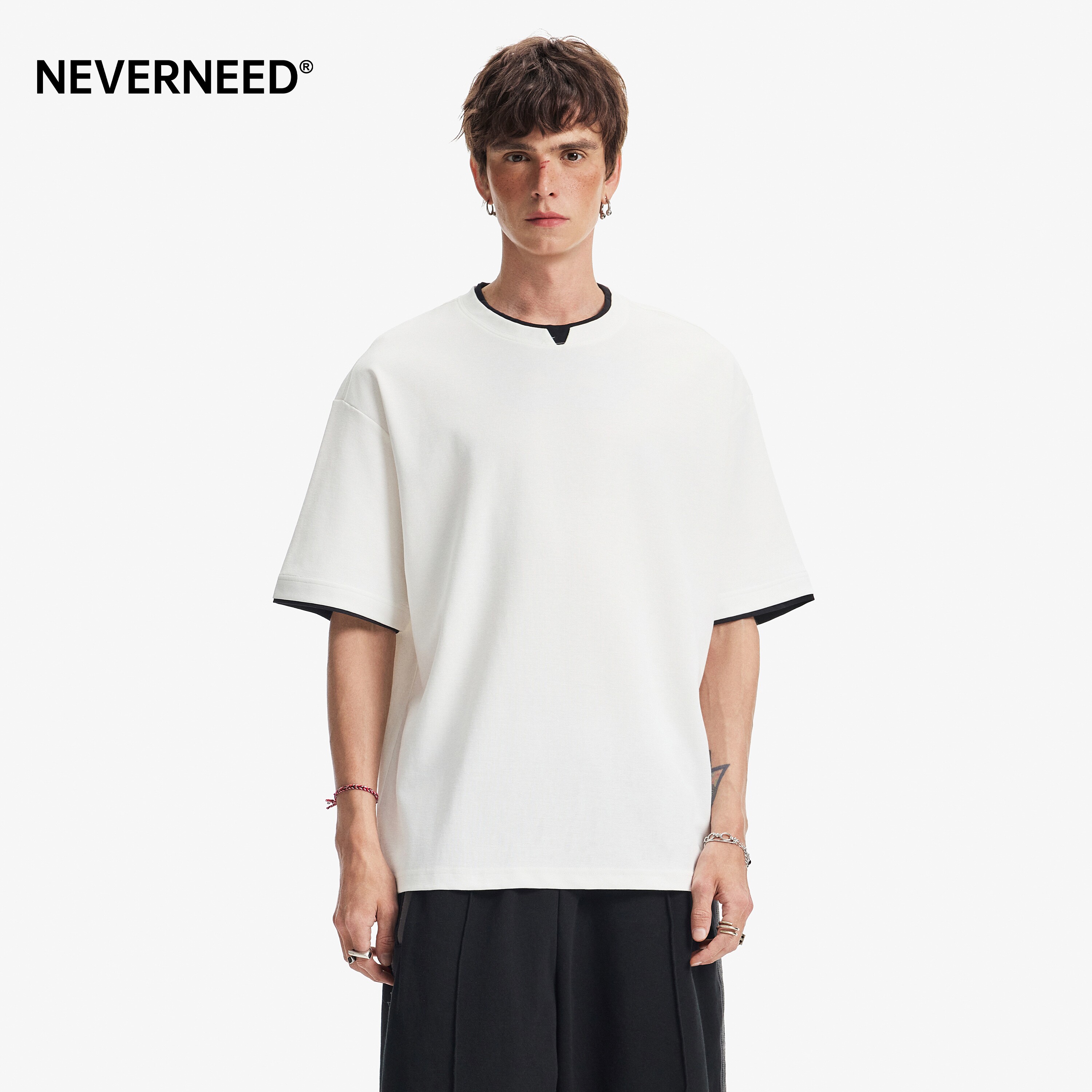 NEVERNEED假两件半袖T恤男女图片