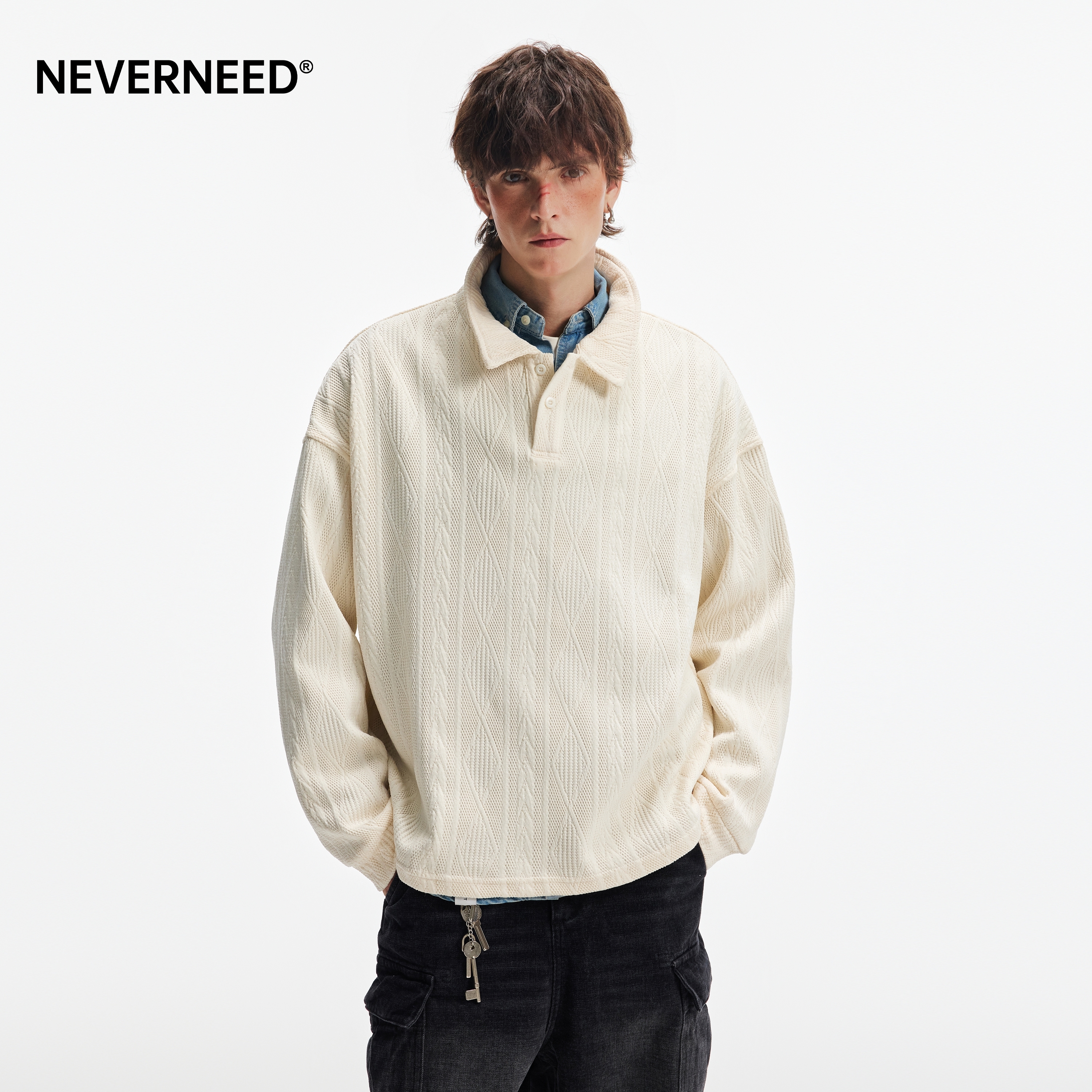 NEVERNEED老钱风肌理感针织T恤男