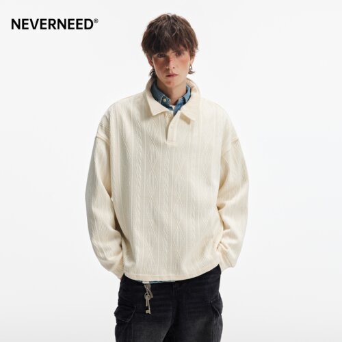 NEVERNEED老钱风肌理感针织T恤男