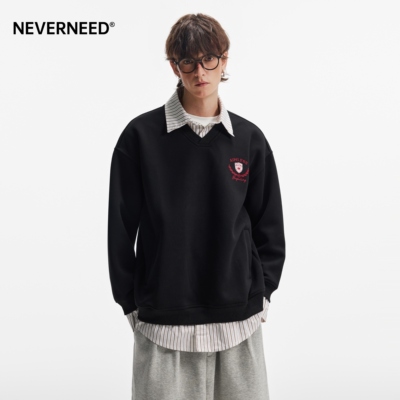 NEVERNEED假两件衬衫领卫衣男