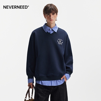 NEVERNEED假两件衬衫领卫衣男