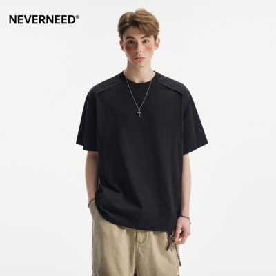 NEVERNEED解构拼接圆领短袖男女