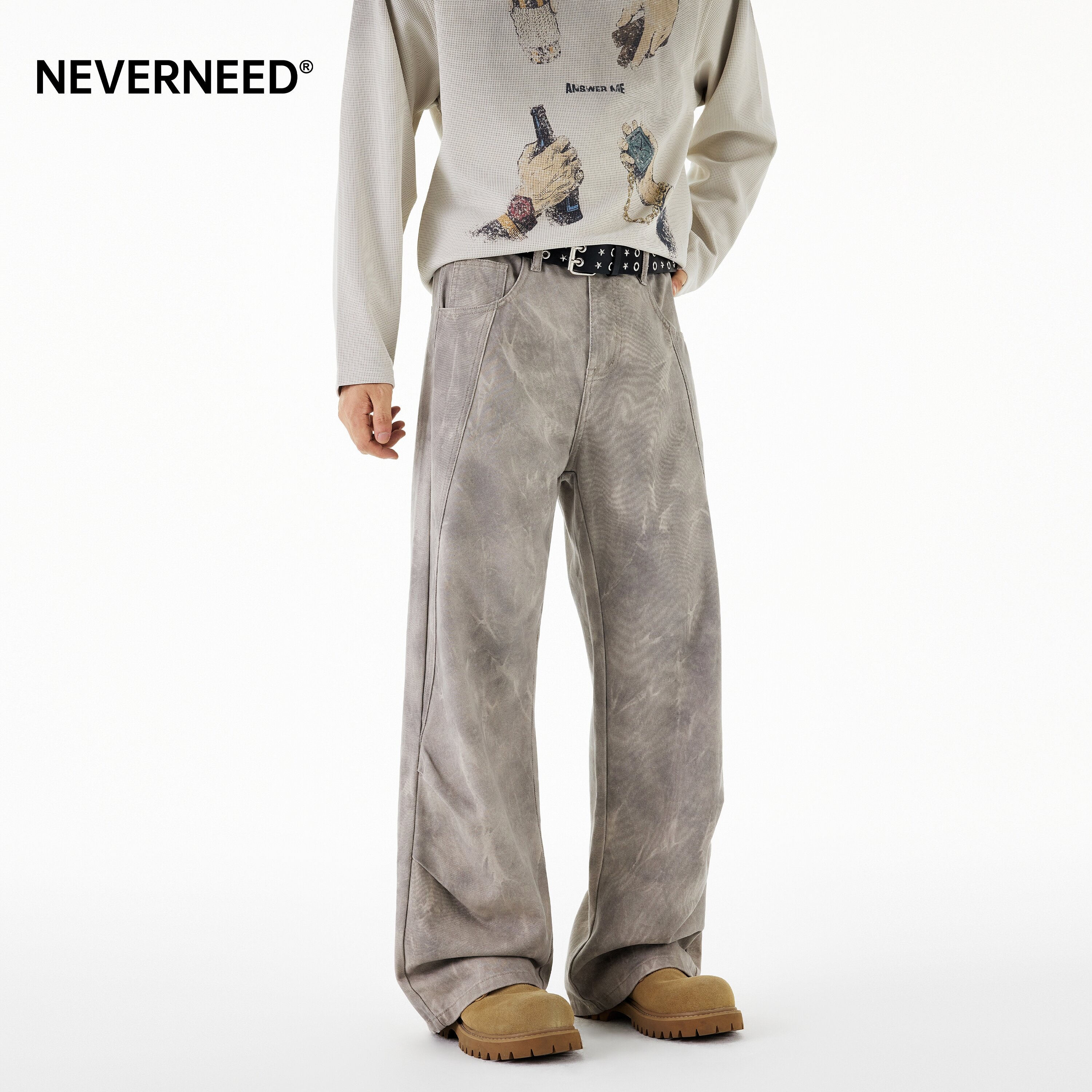 NEVERNEED纯棉直筒牛仔裤男女图片