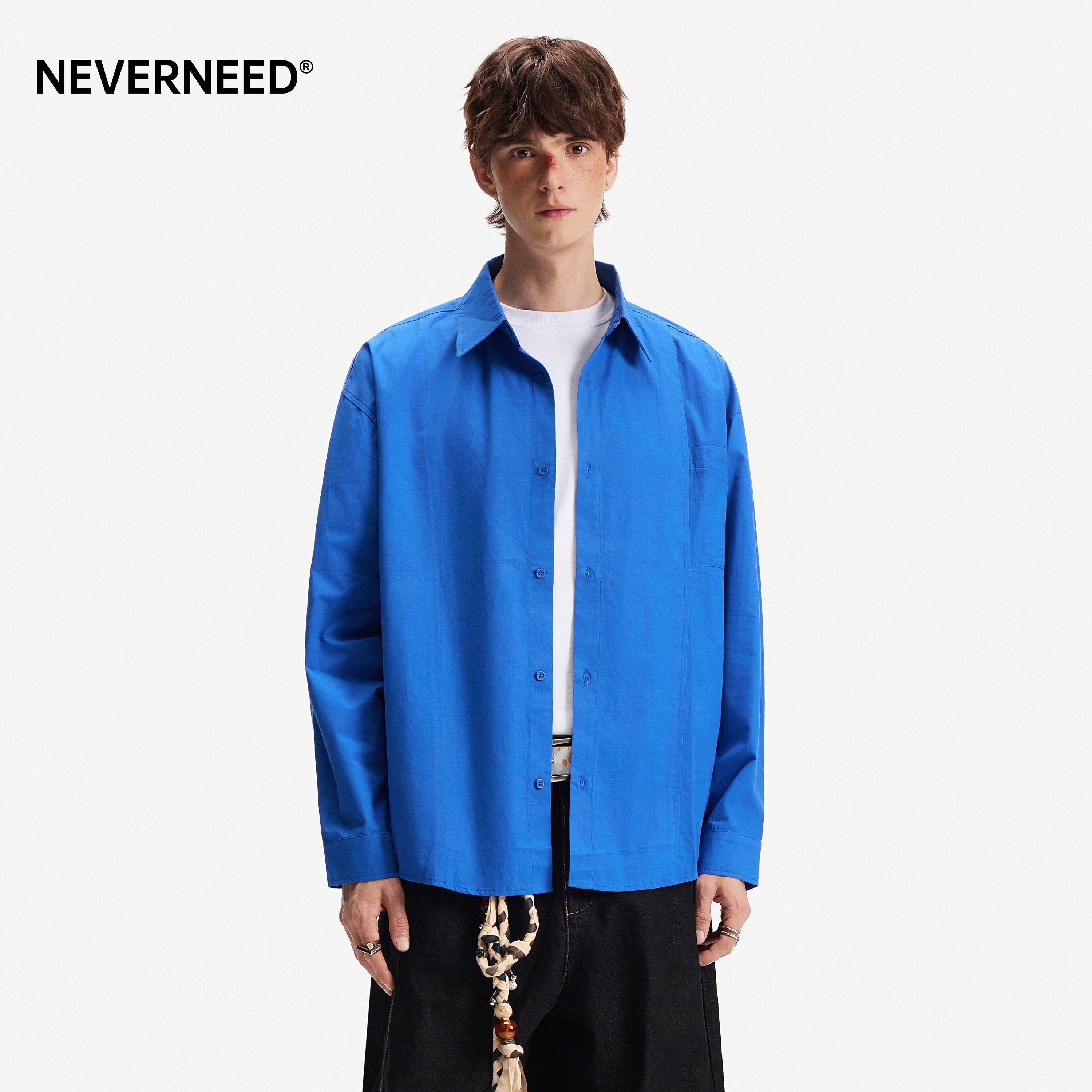 NEVERNEED纯棉长袖翻领衬衫男女图片