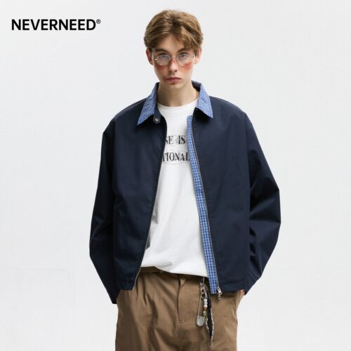 NEVERNEED格纹翻领夹克男女秋季