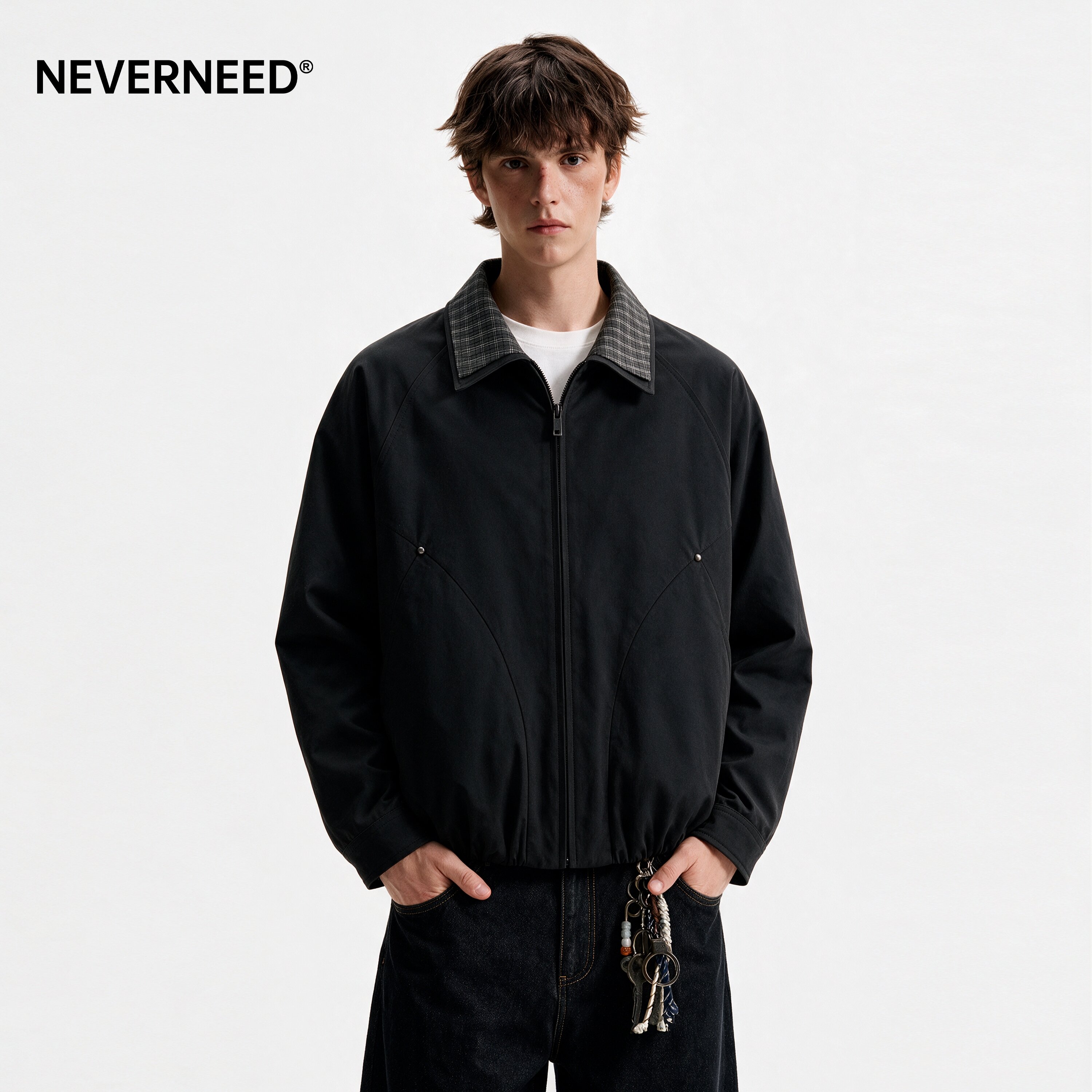 NEVERNEED巴恩风格纹夹克男女秋图片