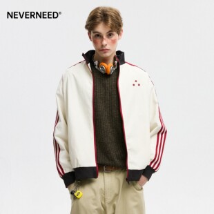 NEVERNEED美式 复古户外运动bf情侣休闲外套 撞色条纹夹克男女秋季