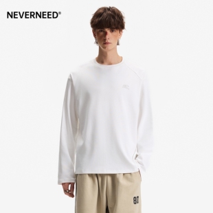 NEVERNEED复古圆领T恤男女春季美式印花简约凉感速干运动打底衫潮