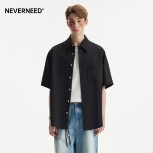 美式 男女夏季 潮牌cleanfit情侣衬衣 翻领衬衫 NEVERNEED莱赛尔短袖