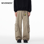 男女秋季 美式 复古多口袋做旧工装 NEVERNEED宽松直筒休闲裤 A字裤