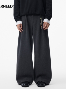 NEVERNEED美拉德毛呢休闲西裤男女秋季美式复古老钱风垂感直筒裤