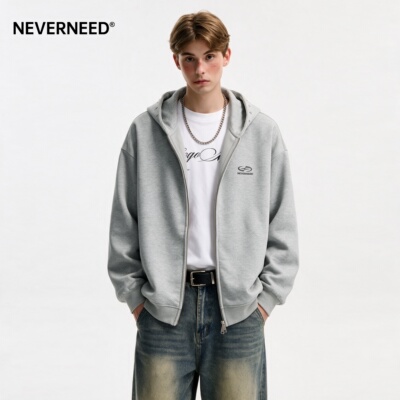 NEVERNEED双拉链连帽卫衣男女秋