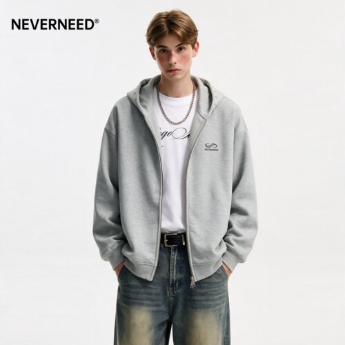 NEVERNEED双拉链连帽卫衣男女秋