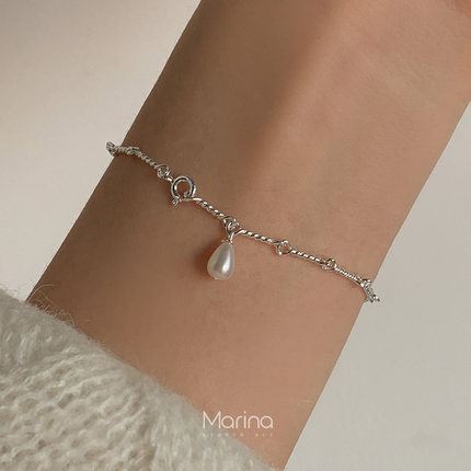 法式复古单颗珍珠手链 天然淡水珍珠通体s925纯银小众设计感