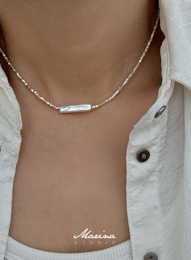 【银河】小银条淡水珍珠碎银子项链通体s925纯银天然巴洛克项链女