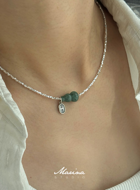 天然翡翠葫芦碎银子项链 通体s925纯银手工串珠新中式绿色锁骨链