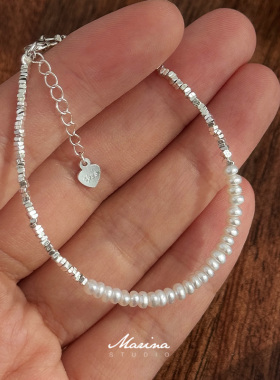 小众氛围感天然淡水珍珠碎银子手链 手工串珠手串通体s925纯银女