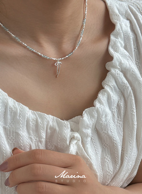 925银托帕石串珠蝴蝶结项链