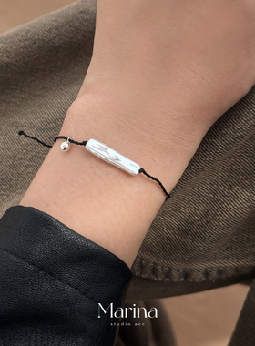 极简天然淡水珍珠【黑日漫】铃铛编绳手链 通体s925银珠小众设计