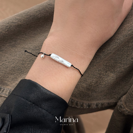 极简天然淡水珍珠【黑日漫】铃铛编绳手链 通体s925银珠小众设计