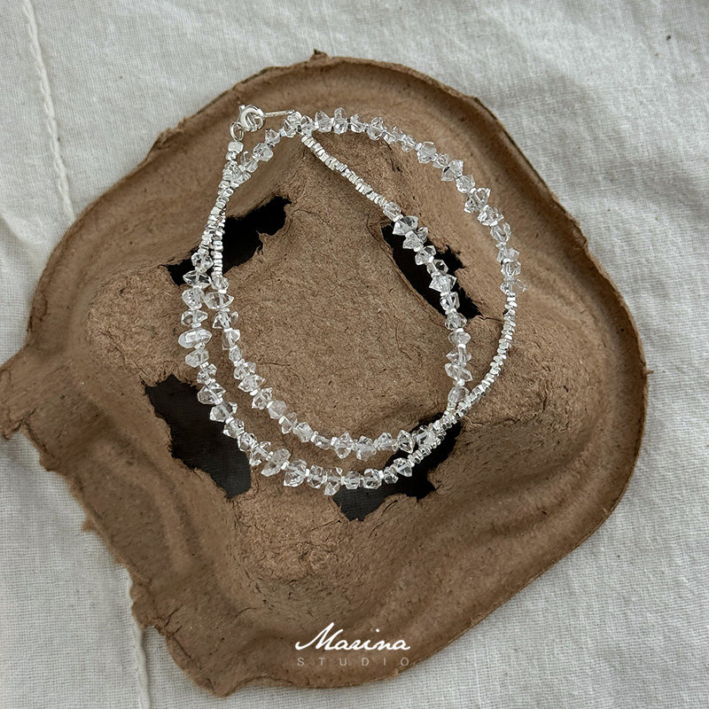 超闪天然白水晶碎银子双圈手串手链 通体s925纯银赫尔基蒙闪灵钻