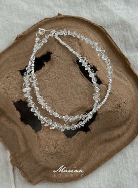 超闪天然白水晶碎银子双圈手串手链 通体s925纯银赫尔基蒙闪灵钻