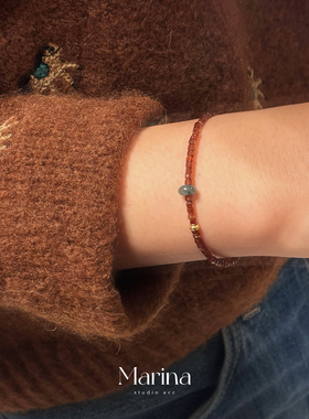 新中式天然芬达橙石榴石方糖手链【财富芬达】设计款项链套装女