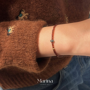 新中式天然芬达橙石榴石方糖手链【财富芬达】设计款项链套装女