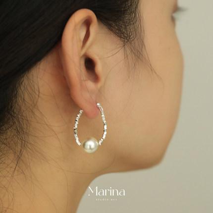 通体925纯银碎银子珍珠耳环