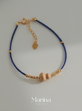 新中式【显白葫芦】极细1mm青金石碎银手串克莱因蓝高级925银手链