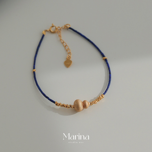 新中式【显白葫芦】极细1mm青金石碎银手串克莱因蓝高级925银手链