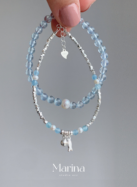 夏天的入口｜天然海蓝宝碎银子手作串珠手链通体s925纯银叠戴手串