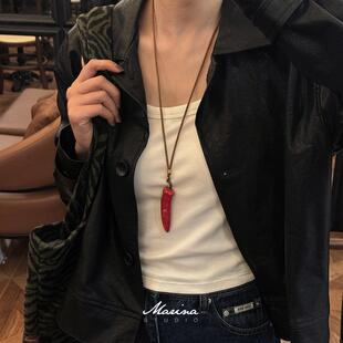 Marina|小众珐琅蛇年红色辣椒项链 高级感可爱蔬菜叠戴毛衣链女