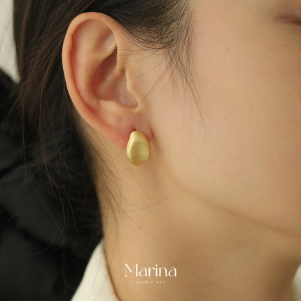 小众极简磨砂金色拉丝耳钉通勤百搭 925银针高级设计感女哑光