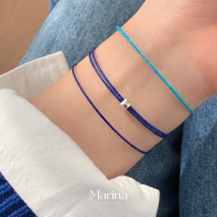 极细1mm青金石素圈手链多层 天然石手工串珠手串配件均为s925银