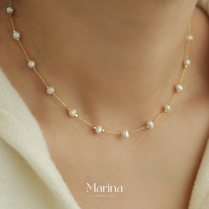 天然淡水珍珠【满天星】项链叠戴小众高级感轻奢锁骨链黄铜镀金女
