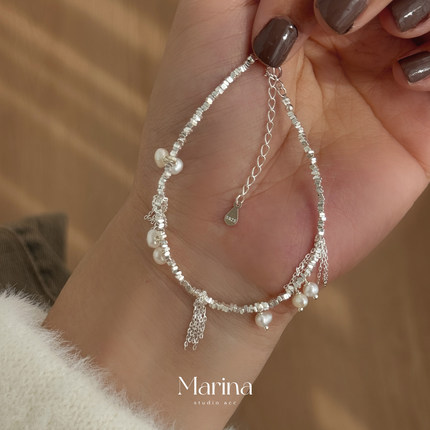 通体s925纯银碎银手链【甜心奶泡】天然淡水珍珠小众高级感链条女