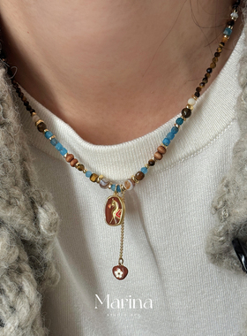 马到成功｜新中式高级审美本命年双面小马吊坠项链天然石串珠颈链