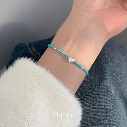 自制小众设计款绿松石爱心手工串珠手链手串配件均为925银女