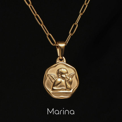 天使头像复古硬币项链不掉色 叠戴金币毛衣链女镀18k金质感百搭