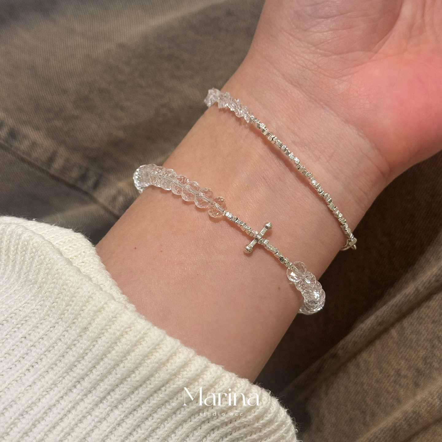 钻切白水晶碎银手链｜通体s925纯银天然水晶手串清冷高级串珠手饰