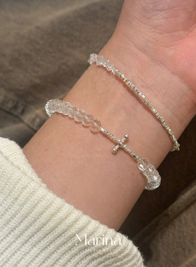 钻切白水晶碎银手链｜通体s925纯银天然水晶手串清冷高级串珠手饰